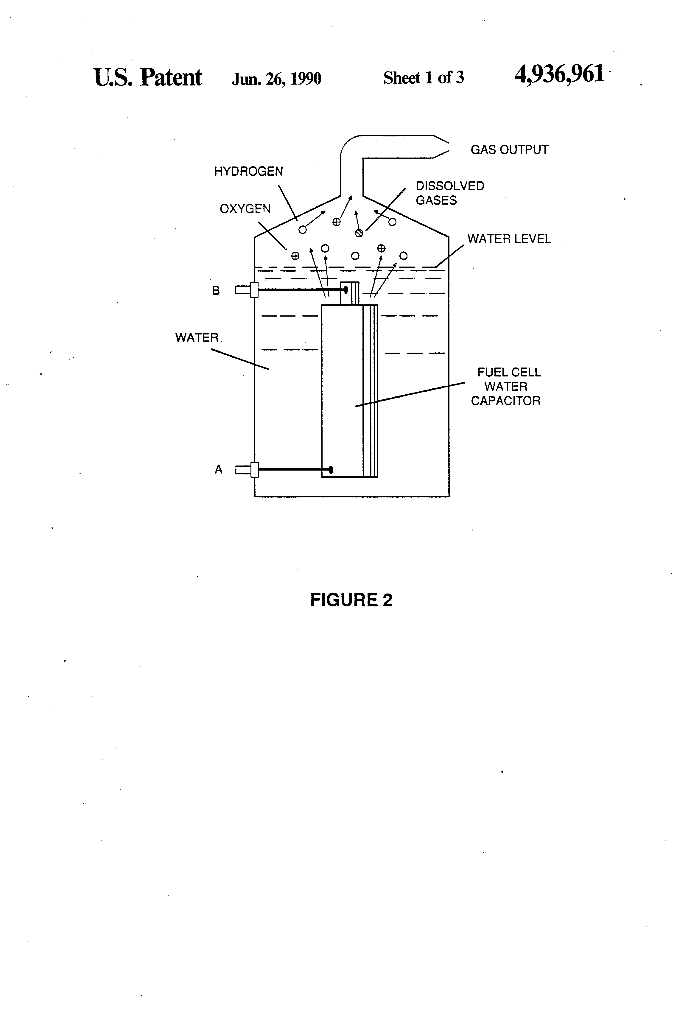 Original apparatus drawing from Stanley Meyer's patent US 4,936,961